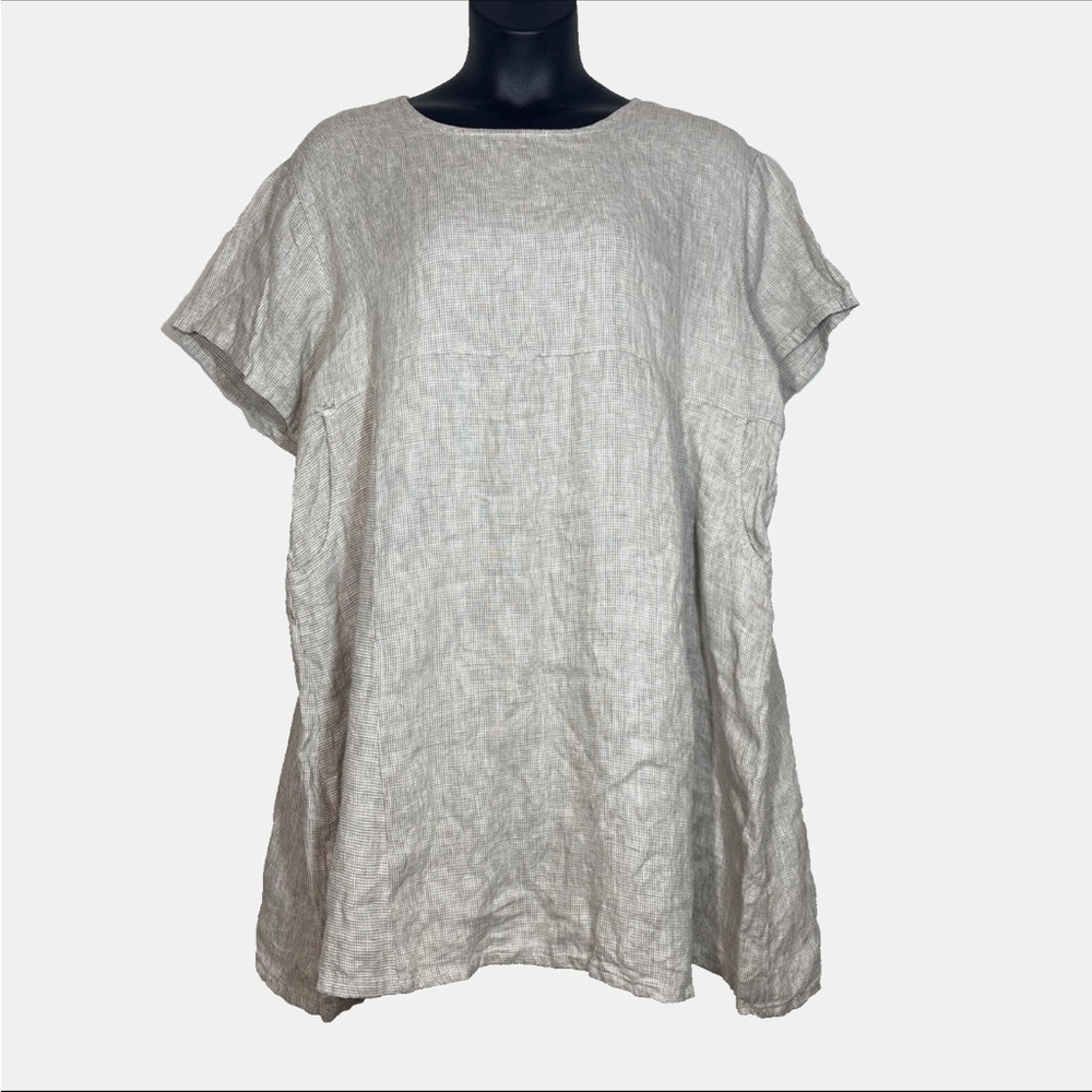 Bryn Walker 1X 100% Linen smock Swing Dress Pockets 
beige mini houndstooth